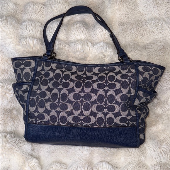 Denim Coach Navy and White Signature Tote - Picture 8 of 14